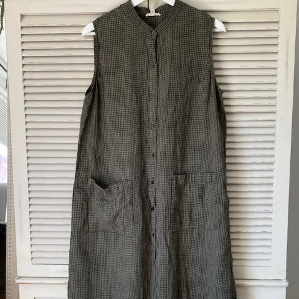 Eileen Fisher Black and Gray Checkered Dress